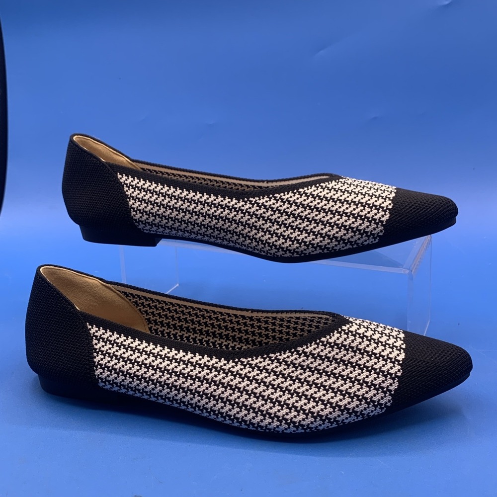 Semwiss Women's Pointed Toe Flats Black/White Houndstooth Knit Fabric EU 38 US 7
